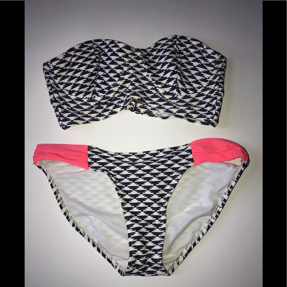 Last Call! Xhiliration Navy and White Medium Size Bikini with Hot Pink Detail